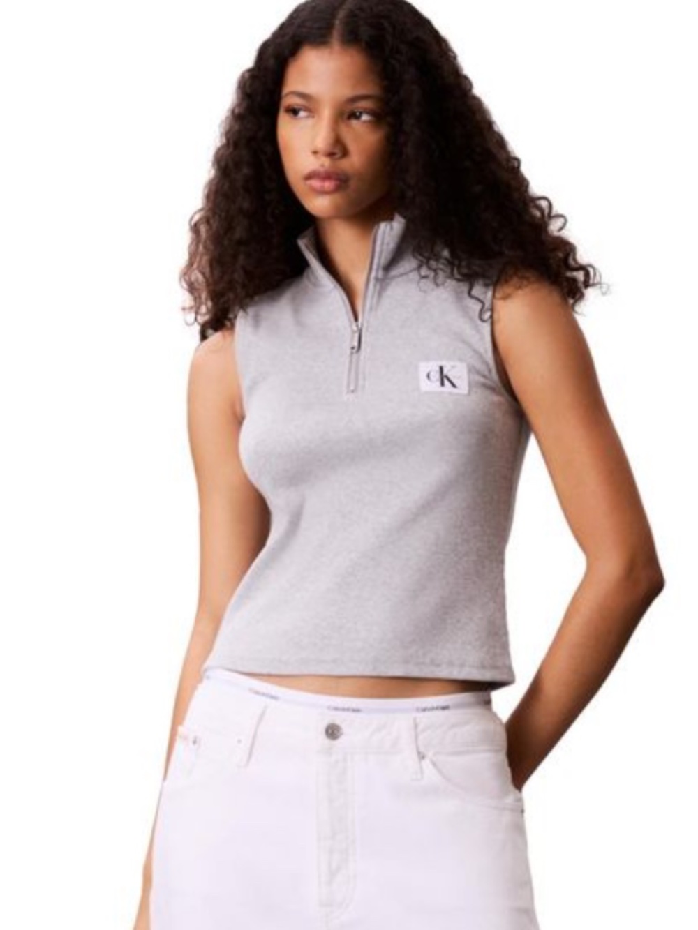 calvin klein white top tank zip mock neck sleeveless sporty xs